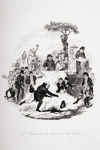 Mr. Pickwick in chase of his hat, illustration from 